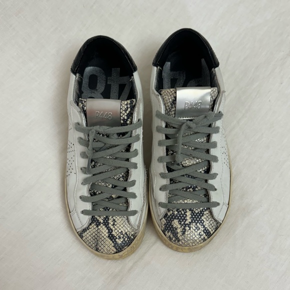 P448 John Python-Print Leather Low Top Sneakers Size 37 US 7 Classic Designer - Picture 4 of 16